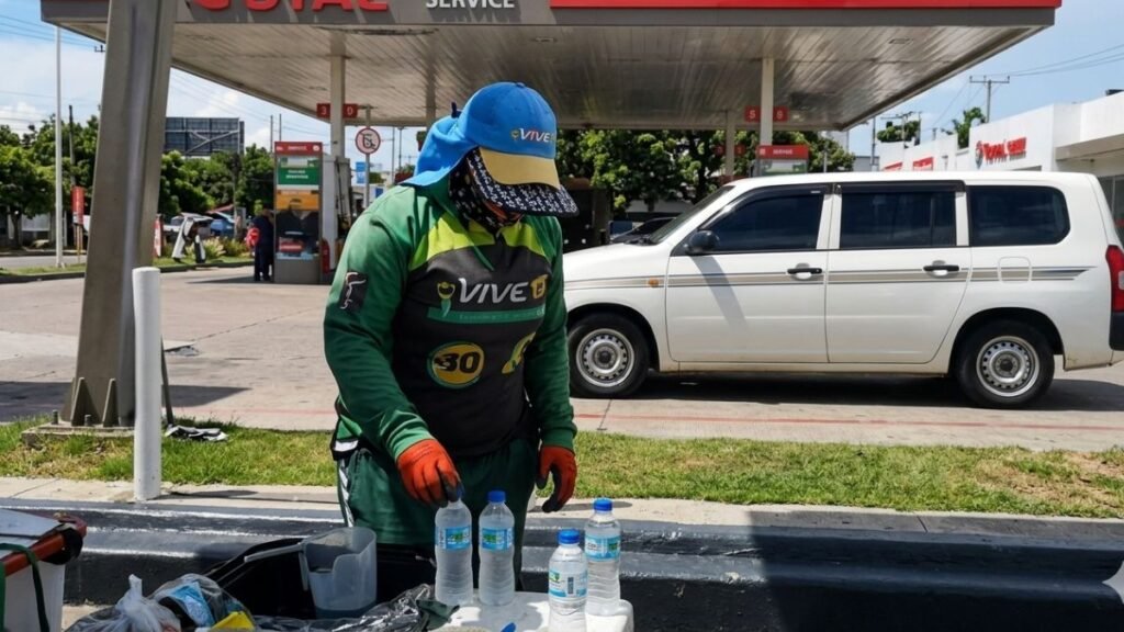 Video muestra a vendedor ambulante rellenando botellas de agua para presunta reventa