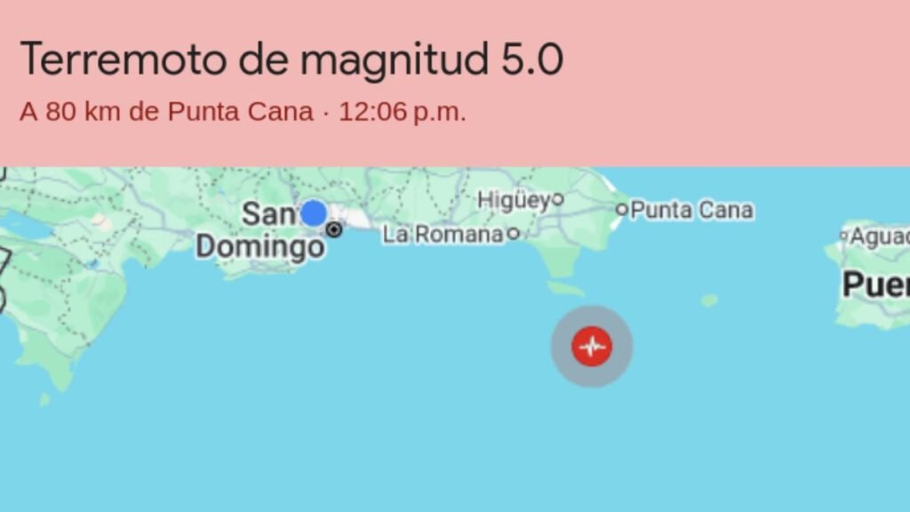 Sismo de magnitud 5.0 sacude el este de República Dominicana y se siente en varias provincias