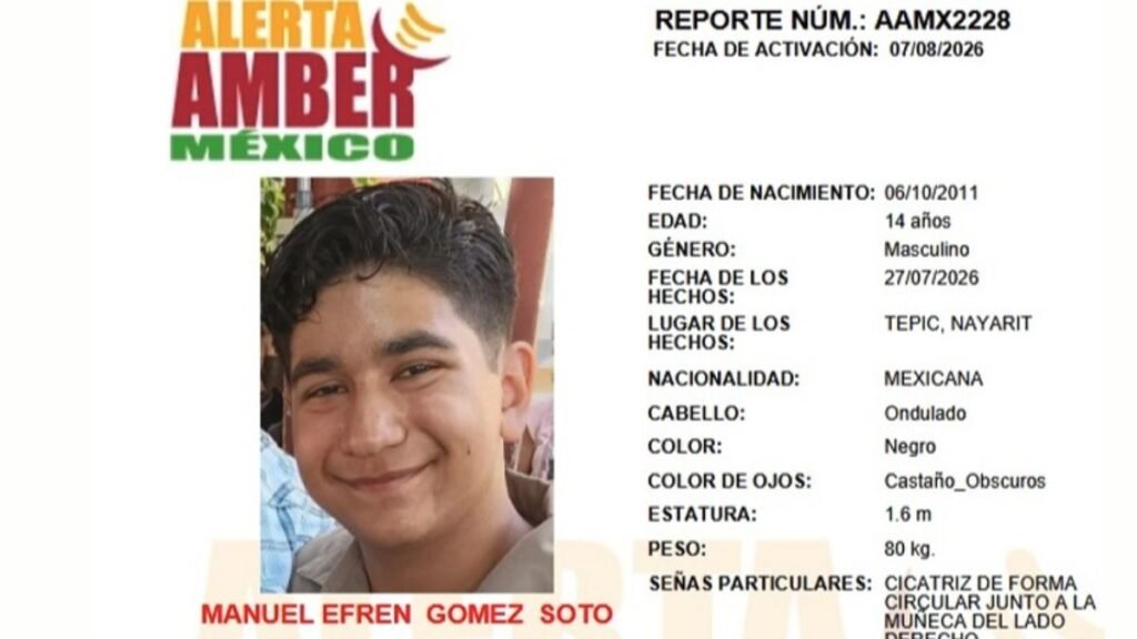 Activan Alerta AMBER en México para localizar a Manuel Efrén Gómez Soto, de 14 años